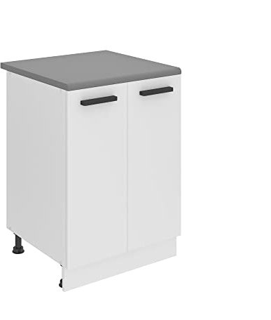 Belini Unterschrank Küche, Küchenunterschrank 60 cm Breite. SD2 Küchenunterschrank mit Arbeitsplatte. Küchenschrank mit 2 Türen, Weiß matt