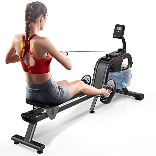 YOLEO Home Rowing Machine with Water Tank 10L LCD Screen + Heart Rate Monitor with Bluetooth Function Weight Capacity 120 kg