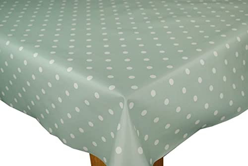 Karina Home Wholesale Wipe Clean Table Cloth Vinyl Oilcloth, Full 20m Roll, Duck Egg Green Dotty