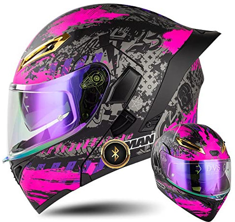 Bluetooth Motorradhelm ECE-geprüfter Klapphelm Modulare Helm Erwachsene Damen und Herren mit Doppelvisier, Lautsprechermikrofon Geräuschunterdrückung Multifunktional Bluetooth