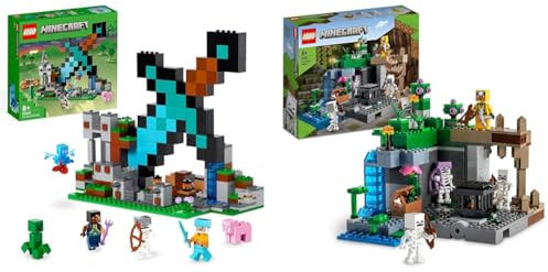 LEGO 21244 Minecraft Der Schwert-Außenposten Set & 21189 Minecraft Das Skelettverlies, Set mit Höhlen, Skelettfiguren, feindlichen Kreaturen und Zubehör, Spielzeug für Kinder