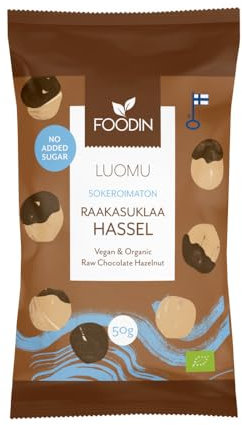 Foodin Organic Raw Chocolate Hazelnut 50g – No Added Sugar, Vegan, Gluten-Free, Handcrafted Dark Chocolate with Hazelnuts
