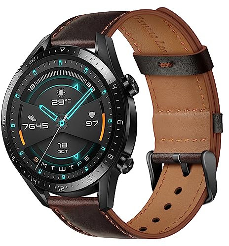 Wanme Cinturino in pelle compatibile con Huawei Watch GT2/GT 2 Pro/GT3/GT 2e 46 mm, GT3 Pro, 22 mm, cinturino di ricambio per GT2 Classic, da uomo e donna, marrone vintage