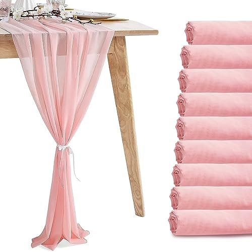 Lot de 10 chemins de table romantiques en mousseline de soie transparente pour Noël, mariage, thé, fête prénatale, fête d'anniversaire (304,8 x 30,5 cm) - Rose layette
