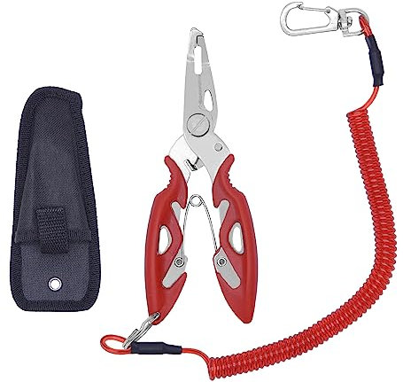 Fishing Pliers, Stainless Steel Fish Hook Remover with Sheath and Lanyard for Freshwater and Saltwate, Red Set