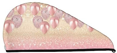 Asciugamano per asciugare i capelli con stampa a palloncino rosa glitterato Cuffia per capelli asciutti in velluto corallo assorbente ad asciugatura rapida con bottone fisso per asciugare capelli lu