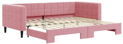 vidaXL Tagesbett, Sofabett Ausziehbar, Gästebett Schlafsofa für Schlafzimmer Wohnzimmer, Ausziehbett Sofa Bettsofa, Modernes Design, Rosa 90x200cm Samt
