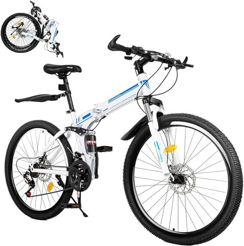 RainWeel 26 Zoll Klappfahrrad Erwachsene Mountainbike, 21 Gang Faltrad, Doppel Scheibenbremsen-Fahrräder Klapprad, 31,5 bis 37,2 Zoll Verstellbarer Sitz