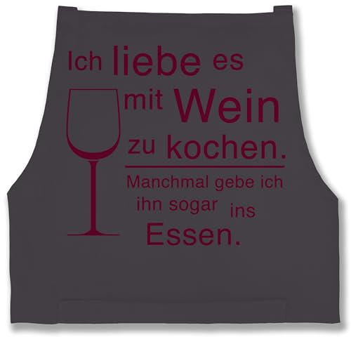 Schürze - Kochschürze - Erwachsene - Ich liebe es mit Wein zu kochen - 85x69 - Anthrazit - für sie lustig kochschuerze maenner küche koche kochschürzen hobby koch geschenk geschenke schürzen