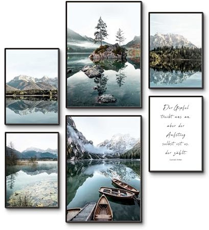 ARTLAND Premium Posterset 6er Set mehrteilig 2x A3 + 4x A4 6-teilig moderne Poster Deko Bilderwand in Wohnzimmer Schlafzimmer OHNE RAHMEN - Berge am Pragser Wildsee