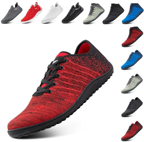 Hitmars Chaussures Pieds Nus Homme Femme Barefoot Chaussures Minimalistes Trail Running Antidérapant Barefoot Shoes Chaussures Fitness Extérieur Rouge EU 46
