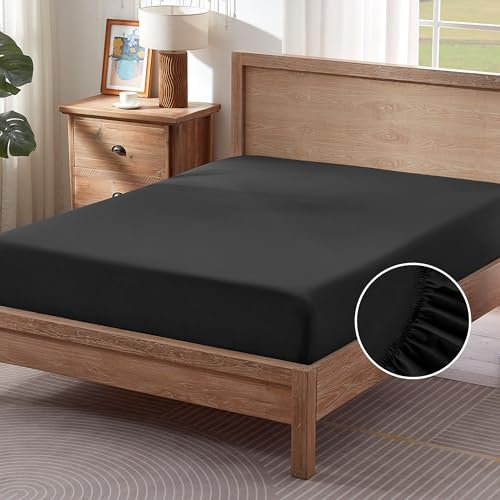 Sonive Spannbetttuch Premium Spannbettlaken, für Matratzentopper bis 30 cm, rutschfest,Elastisch,Bügelbar,für Erwachsene, Schwarz,180x200cm