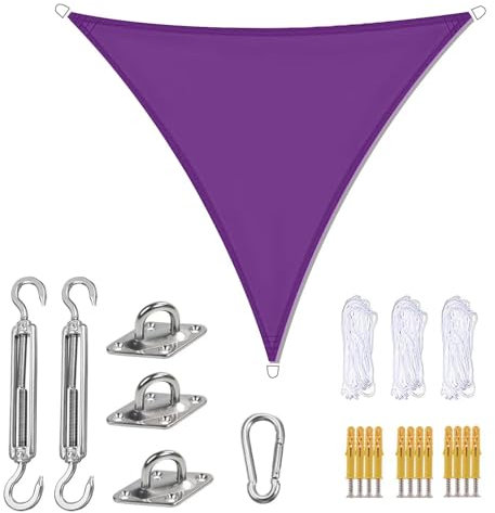 JAQVIVI Sonnensegel Dreieckig 3.6 x 3.6 x3.6m Wasserdicht Sonnenschutz inkl Befestigungsseile PES Polyester mit UV Schutz für Garten Terrasse Camping