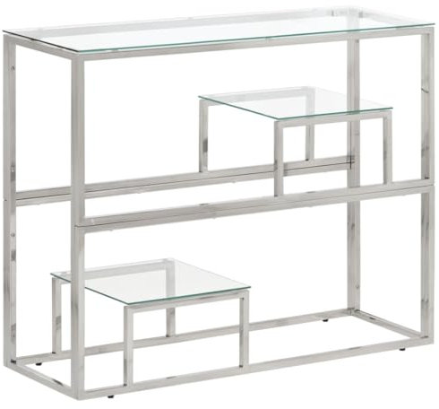 vidaXL Mesa Consola Acero Inoxidable Plateado y Vidrio Templado, Mesa de sofá, Mesa de Pasillo, detrás de la Mesa del sofá, Mesa de recibidor