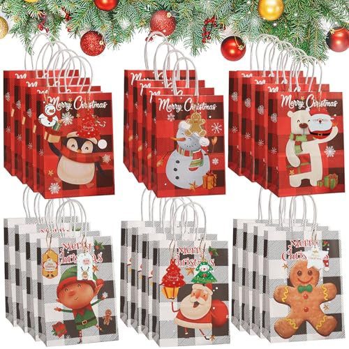 GeschenktüTen Weihnachten,24 Stück Weihnachts Kraft Geschenktaschen,Papiertüten Weihnachten Geschenktüten mit Henkel,WeihnachtstüTen Papier,Weihnachten Papiertaschen,Weihnachtstasche,Papiertüten