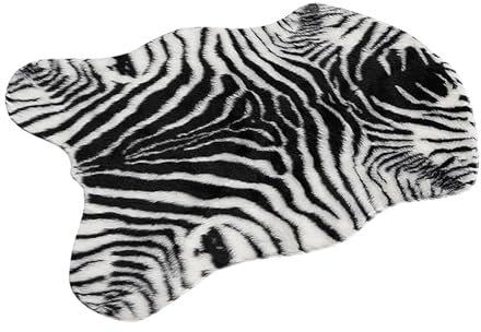 RobustWeg Teppich mit Zebramuster,zebrateppich,Tierdruck Teppich,Kunstfaser Teppich Rinderfell,Teppich mit künstlichem Zebramuster,unregelmäßiges Muster,Waschbar für Wohnzimmer,Küche,Schlafzimmer