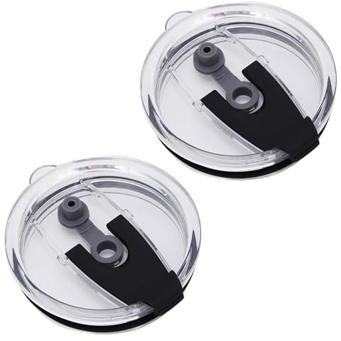 2 Pcs Classic Clear Flip Replacement Lids, Reusable Flip Clear Eco-Friendly, Non-Slip Replacements Splash Resistant, Leak Spill Proof and Straw Friendly for Tumbler Travel Cup(Black, 20 Oz)
