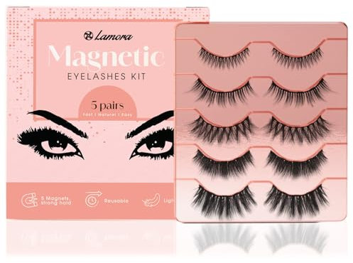 LAMORA Falsche Magnet Wimpern Extensions ohne Eyeliner - Natürlich, Leicht, Weich, Wiederverwendbar, Kein Wimpernkleber Nötig - Magnetisches Wimpern Set für Anfänger und Profis zu Allen Anlässen