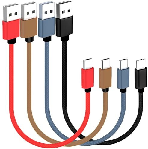 4 Pcs USB C Cable Short, 20CM Braided USB Type C Charging Cable Short USB C Charger Cables, 2.4A Nylon Braided Android Charger Cable Data Transfer Compatible with Android Phone Charging Station