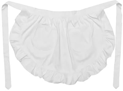 Half White Apron with 2 Pockets - Adjustable Frilly Waiter Apron for Women - Maid Costume Aprons for Kitchen Cooking Restaurant Servers & Coffee Shop