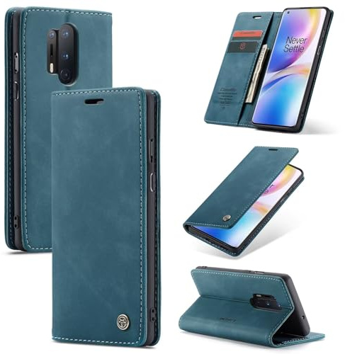 SLWYF Handyhülle für OnePlus 8 Pro Hülle Premium Lederhülle Klappbar Flip Case Tasche Magnet Kartenfach Standfunktion Klapphülle Schutzhülle für OnePlus 8 Pro, Blaugrün
