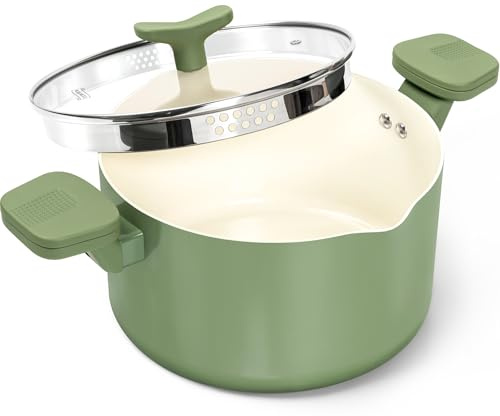 MICHELANGELO Pastatopf mit Siebdeckel, 6 Quart Kochtopf mit Deckel, antihaftbeschichtet, Spaghetti-Topf, keramikbeschichtet mit Dreh- und Verriegelungsgriffen für einfaches Abtropfen