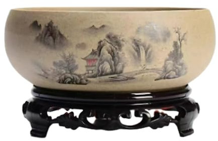 Generisch Keramik Pflanzer rund Lotus Bowl Pflanzer Dekorative Sukkulente Pflanzer Chinesische Style Schüssel Pflanzer mit Basismalerei Flacher Pflanzer für Home Balkon Desktop Lotus Blumenschale