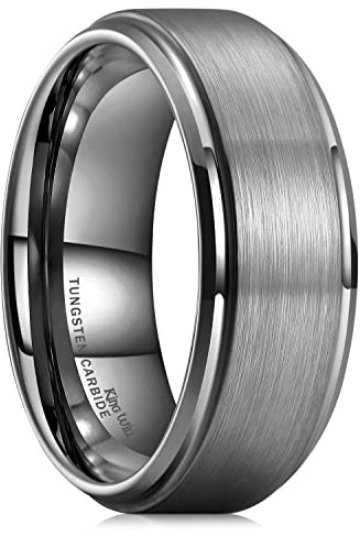 King Will Tungsten Carbide Wedding Ring for Men - 8mm Gunmetal Grey Matte Brushed Finish Comfort Fit Mens Wedding Band for Everyday Wear T (10)