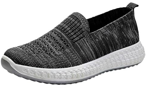 Luckywaqng Zapatillas de mujer con cordones sin cordones, caminatas y caminatas cómodas, ultra ligeras, planas, cómodas, antideslizantes, cómodas, transpirables, zapatos descalzos, Negro2, 40 EU