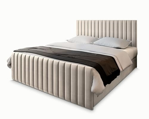 Masseno Boxspringbett Arion 140x200 cm Komplett-Set mit Matratze und Topper, Polsterbett mit Zwei Bettkästen -Beige, Paros 02