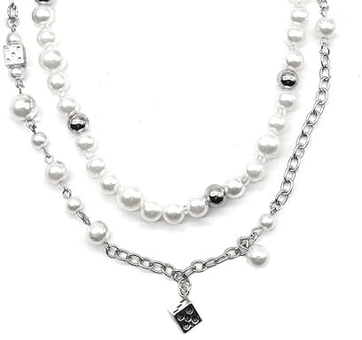 LIANCHEN 8 mm Weiße Perlenkette Perlenkette für Herren Perlen Choker Kette 40 Mm Lang Faux Pearl Herrenschmuck Perlen Anhänger Chain Kette Perlen Anhänger für Herren, Party, Geschenk (weiß 1)