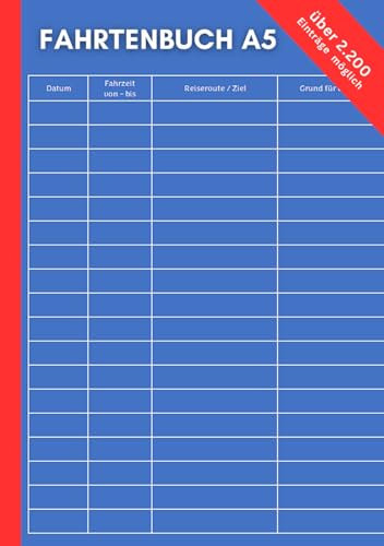 Fahrtenbuch PKW A5 | über 100 Seiten | 2.200 Einträge möglich | vom Finanzamt anerkannt: Dokumentation von Fahrten für Deutschland und Österreich auch für LKW (Bücher von MM-Digital Media)