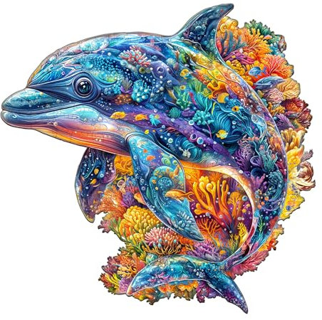 WOODBESTS Holzpuzzle Erwachsene, Delfin Holzpuzzles, 235 Teile Holz Puzzle, Unregelmäßige Einzigartige Tierform Puzzle, Schön Geschenke für Puzzleliebhaber (34 * 33.5 cm)