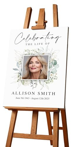 Personalised Funeral Condolence Memorial Sign Board In Loving Memory Celebration of Life Funeral Decorations Remberance Keepsake for Wake (Floral Design)