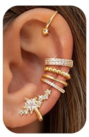 Dochais 5 Pièces Ear Cuff Or Argent pour Femme Faux Piercing Oreille Boucle Oreille Sans Trou Manchette Oreille Femme Réglables Non Piercing Cartilage Clip Helix Boucles d'Oreilles pour Femmes