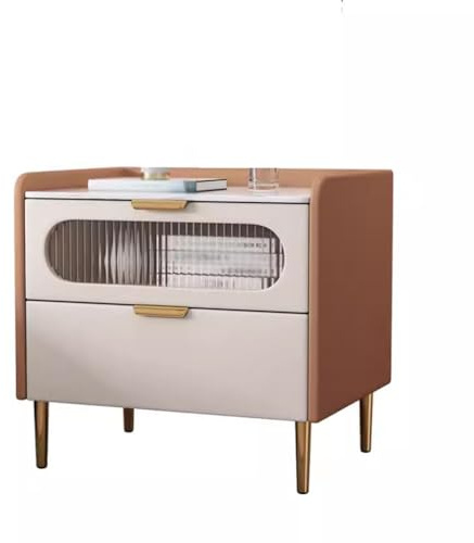 EINES Nachtkästchen Moderner Nachttisch aus massivem Holz, Leichter Luxus-Nachttisch Schiefer, Schlafzimmerschrank Leder