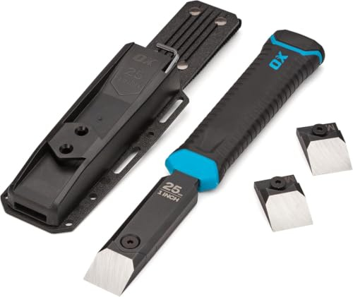 OX Pro 1 Replaceable Tip Wood Chisel with Holster and Extra Tips - Steel Full Tang with Reinforced Striking Cap for Construction Carpentry and Framing OX-P371325