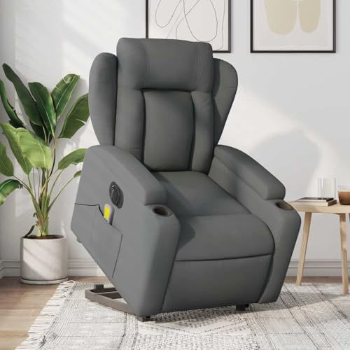 Hommdiy Elektrischer Massagesessel Relaxsessel mit Liegefunktion Fernsehsesselmit Aufstehhilfe Dunkelgrau Stoff