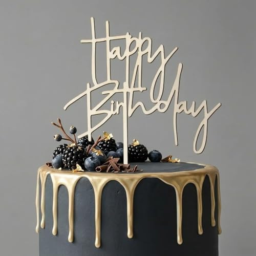 COMOOKA Cake Topper Happy Birthday Tortendeko Geburtstag Kuchendeko Holz | Elegante Happy Birthday Deko Geburtstagstorte, Tortenstecker Geburtstag Holz, Stillvolle Kuchendekoration zum Geburtstag
