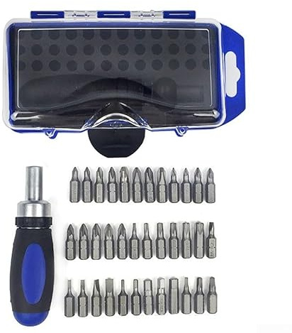 38-teiliges Ratschen-Schraubendreher-Set mit 45# Stahl-Bits für Handy und Festplatte Reparatur plus Auto-Mechaniker-Werkzeugset, Blau
