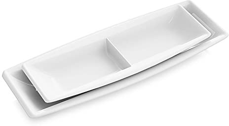 MALACASA, Serie Blance, 2 teilig Set Porzellan Eckig Servierplatte Flacher Teller Speiseteller 12,25/10 Zoll