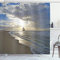 ABAKUHAUS Strand Duschvorhang, Segeln shipt Sonnenuntergang, Stoffliches Gewebe Badezimmerdekorationsset mit Haken, 175 x 220 cm, Blau Beige Weiß