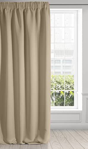 Eurofirany Logan Vorhang Blickdicht, Blackout, Satin Verdunkelungsvorhang mit Kräuselband-1 STK. Elegant, Glatt, Einfarbig, Wohnzimmer, Schlafzimmer, Polyester, Beige, 135x270 cm