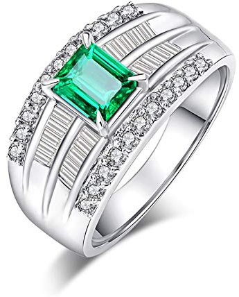 Beydodo Freundschaftsringe Platin Diamond mit Smaragd 0.67ct Ringe Weißgold Verlobungsring Gr.53 (16.9)