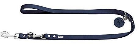 HUNTER verstellbare Hundeführleine aus Leder, Farbe: dunkelblau, besonders belastbar, 3-fach verstellbar, mit Leder-Schlüsselanhänger, Made in Germany, Größe: 16/200