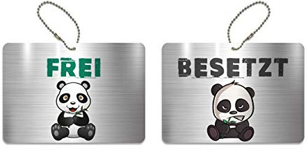 Türschild BESETZT FREI Schild WC Kinderzimmer Deko Anhänger Wendeschild 14,8 cm x 10,5 cm Panda Pandabär Symbole