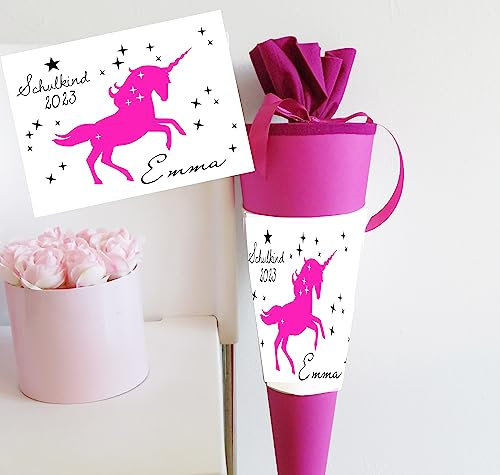 Schultüte Mädchen Einhorn personalisiert - Zuckertüte fertig - Zuckertuete pink groß 70 cm - Geschenk zur Einschulung - Einschulungsgeschenke - (Schultüte Einhorn)