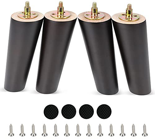 15cm Runde runde Möbelbeine aus Holz 4er-Set Modernes Schlafsofa aus der Mitte des Jahrhunderts Kaffeestuhl Schreibtisch Tischfüße Beine mit vorgebohrten 5/16 Zoll Bolzen & Schrauben & Gummipads
