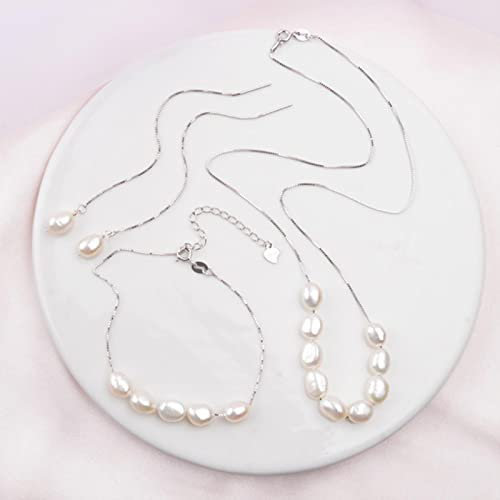 925 Sterling Silber Schmuck Sets Echt Barock Süßwasserperlen Halskette Ohrringe Armband Für Frauen Neu 45cm