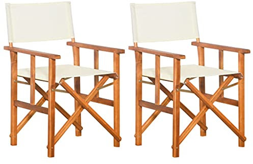 TEWTX7 Klappbarer Strandstuhl 2 STK, Regiestuhl mit Armlehnen und Rückenlehne, Liegestuhl fur Terrasse und Veranda, Holzrahmen, Campingstuhl, Gartenmöbel, Akazie Massivholz, 55 x 56 x 88 cm